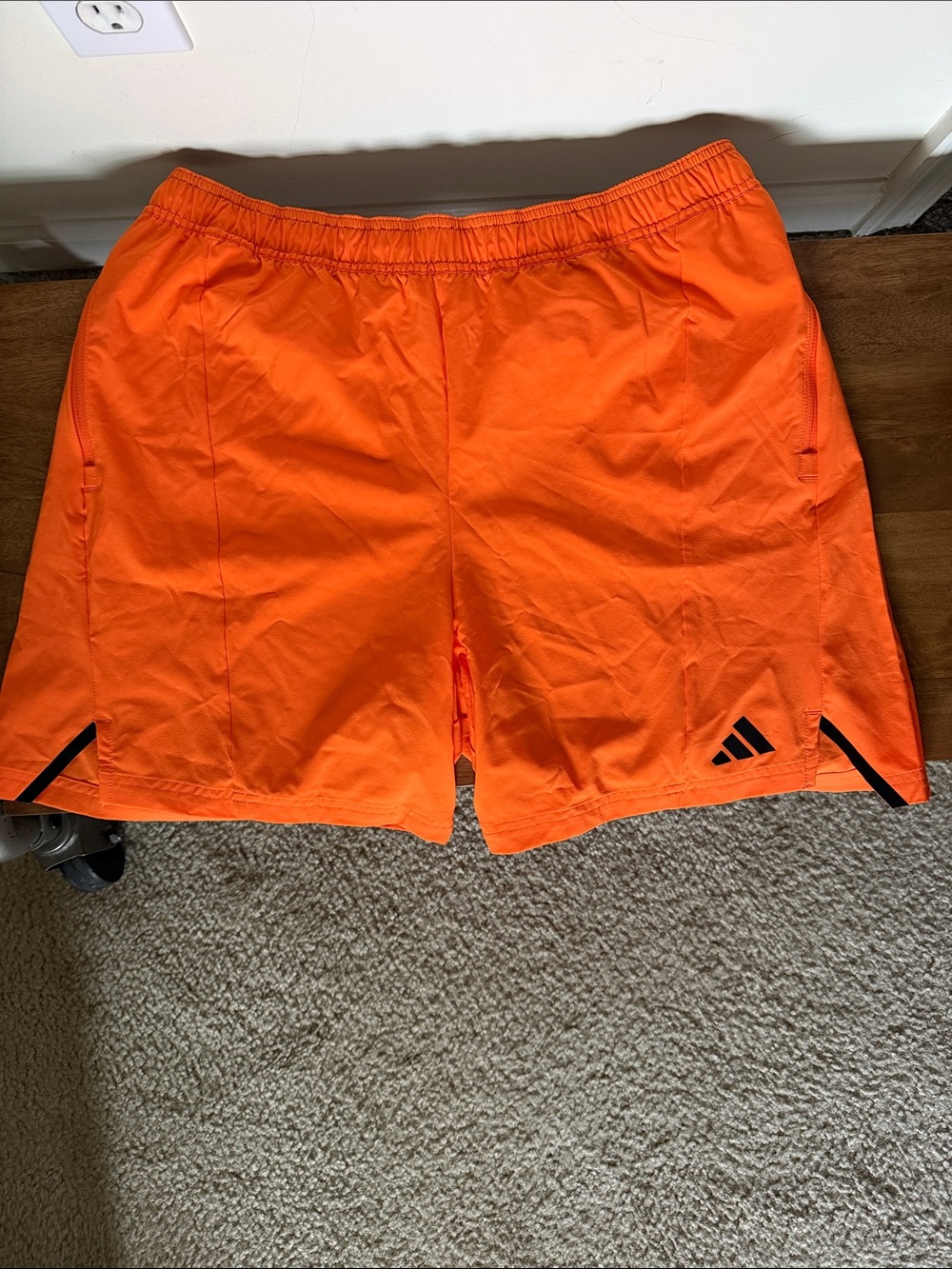 adidas Men's Bright Orange Athletic Shorts with Black Accents